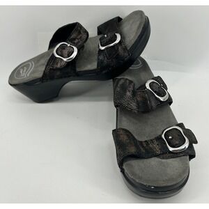 Dansko Sophie Slide Slip On Buckle Close Black‎ Gold Women's Size 37 US 7